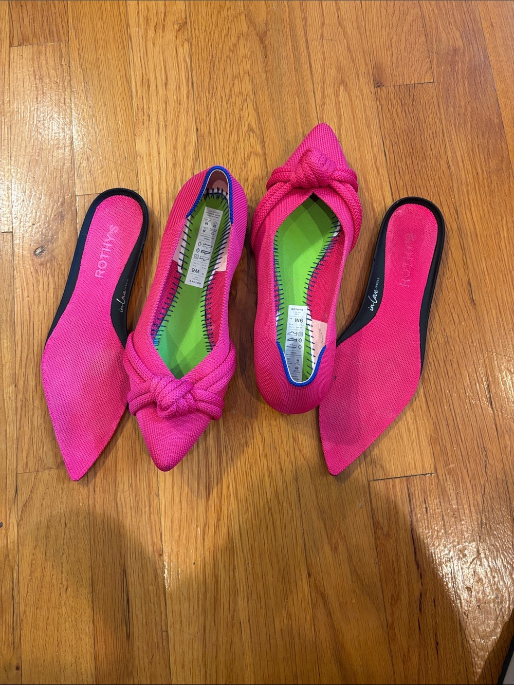 Rothy's Hot Pink Pointed-Toe Knot II Flats Sz 6 - Picture 3 of 6